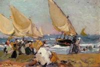 Joaquin Sorolla y Bastida - Sailing Vessels on a Breezy Day Valencia